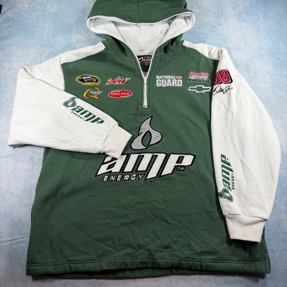Chase Authentics NASCAR Hoodie Mens L Green‎ Dale Earnhardt Jr Amp Energy #88